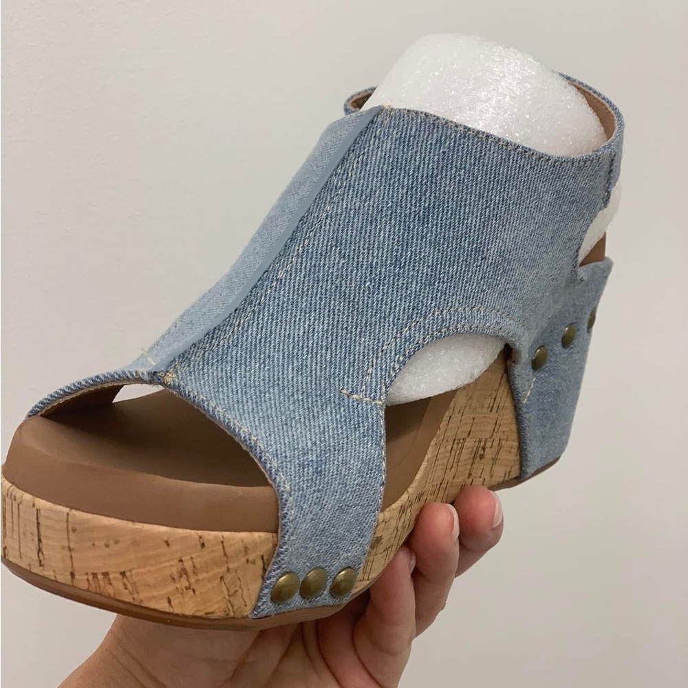 Chic Denim Wedge Sandals